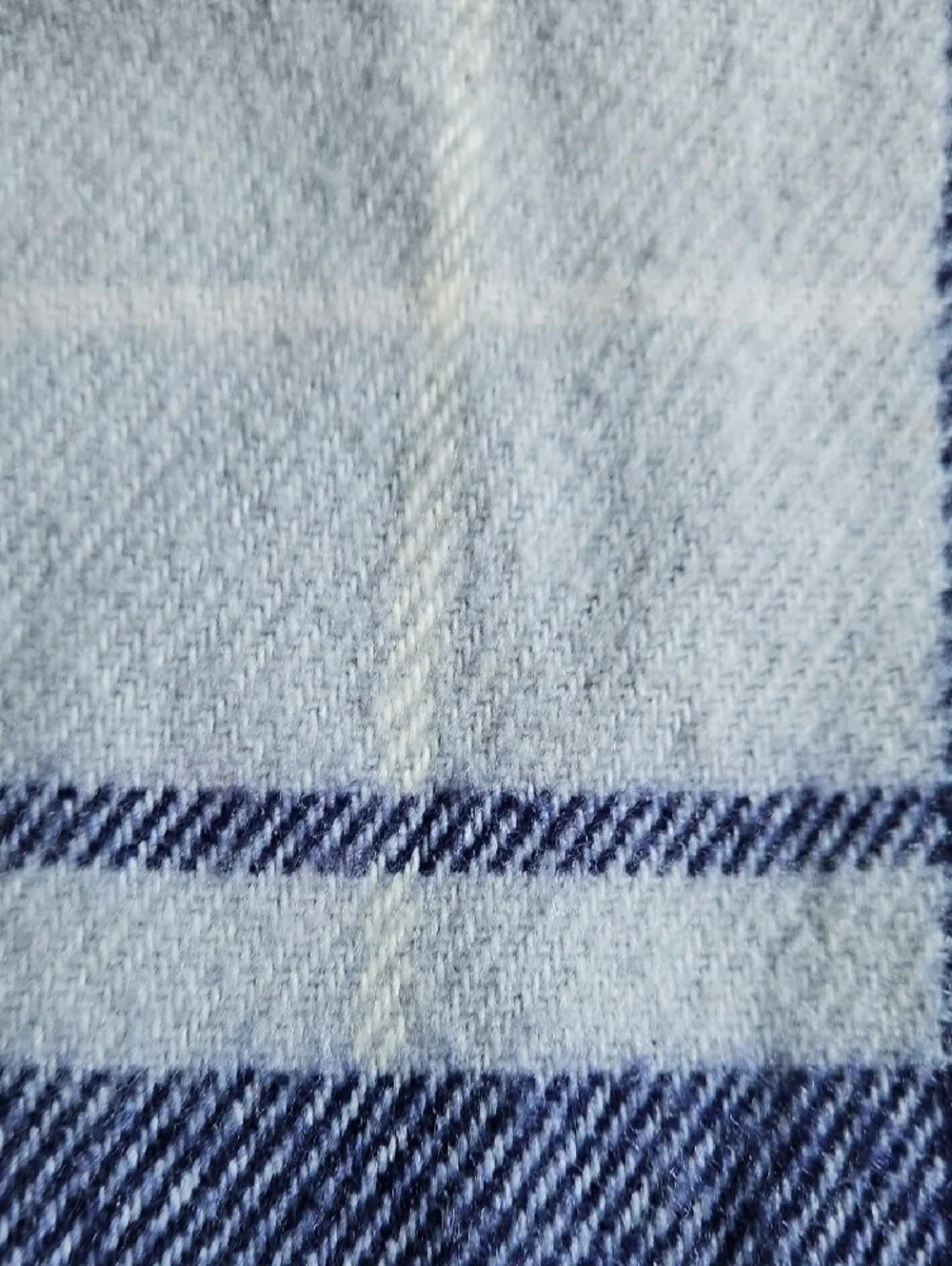 Vintage Faribo Blue Grey Gold Plaid Fringe Throw Stadium Blanket Size 52 X 52